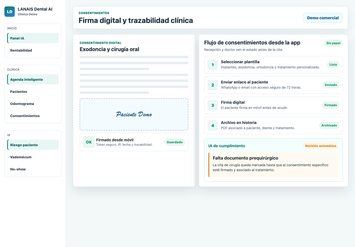 Firma digital de consentimiento desde la app dental